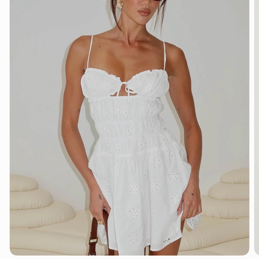 NWT Princess Polly Wish Me Luck Shirred- White Eyelet Mini